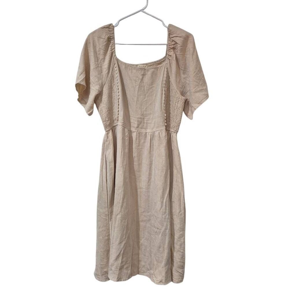 Tea n Rose Women's Ecru Viscose/Linen Dress w Pockets